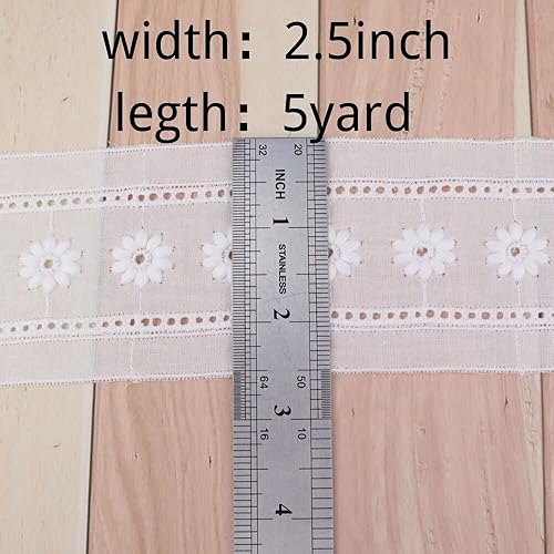 Miniatura 3 de Ribete de encaje de algodón blanco con ojales para costura para manualidades, vestidos, ropa de bebé, bolsa de 4.8 yardas