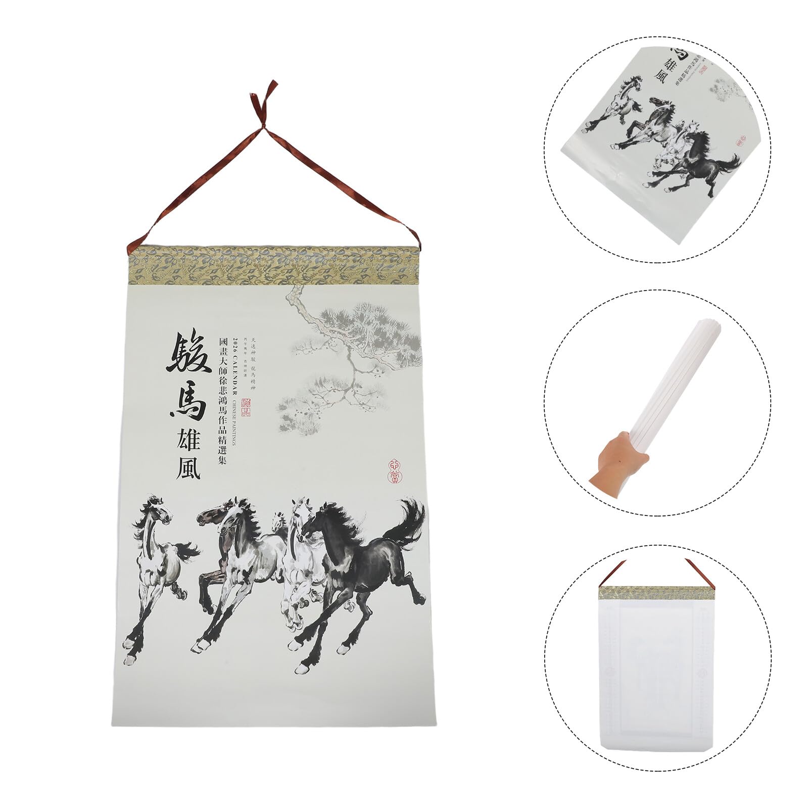 Veemoon Calendario Cinese a Rotolo da Parete 2026 Anno del Cavallo con 24 Termini Solari Fasi Lunari e Date Fortunate Calendario Mensile Decorativo Feng Shui per Casa e Ufficio