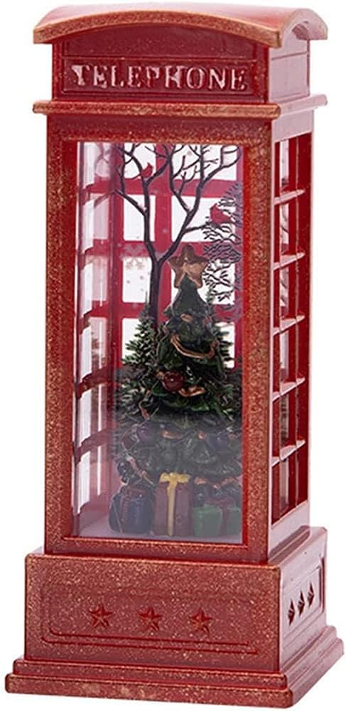 Dkaony Tree Christmas Snow Globe Lantern, Santa Telephone Box Snowman Family Scene Telephone Box Christmas Decoration Glittering Water Globe Lantern Decoration