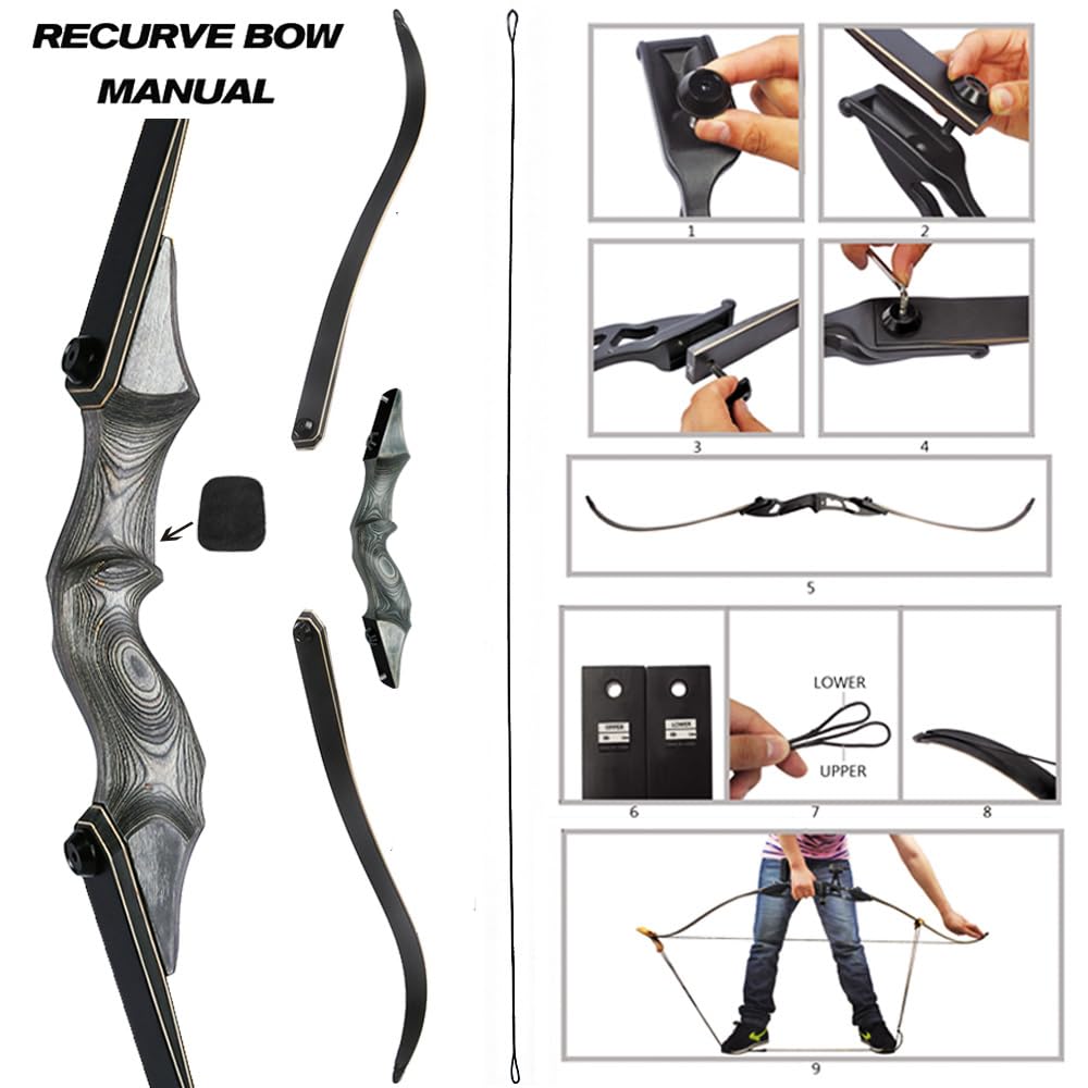 Set Arco e frecce Set Arco Ricurvo 60 pollici 30-60 libbre Arco Takedown per Adulti Tiro con l'arco Arco Ricurvo professionale da caccia per Tiro con l'Arco con Frecce