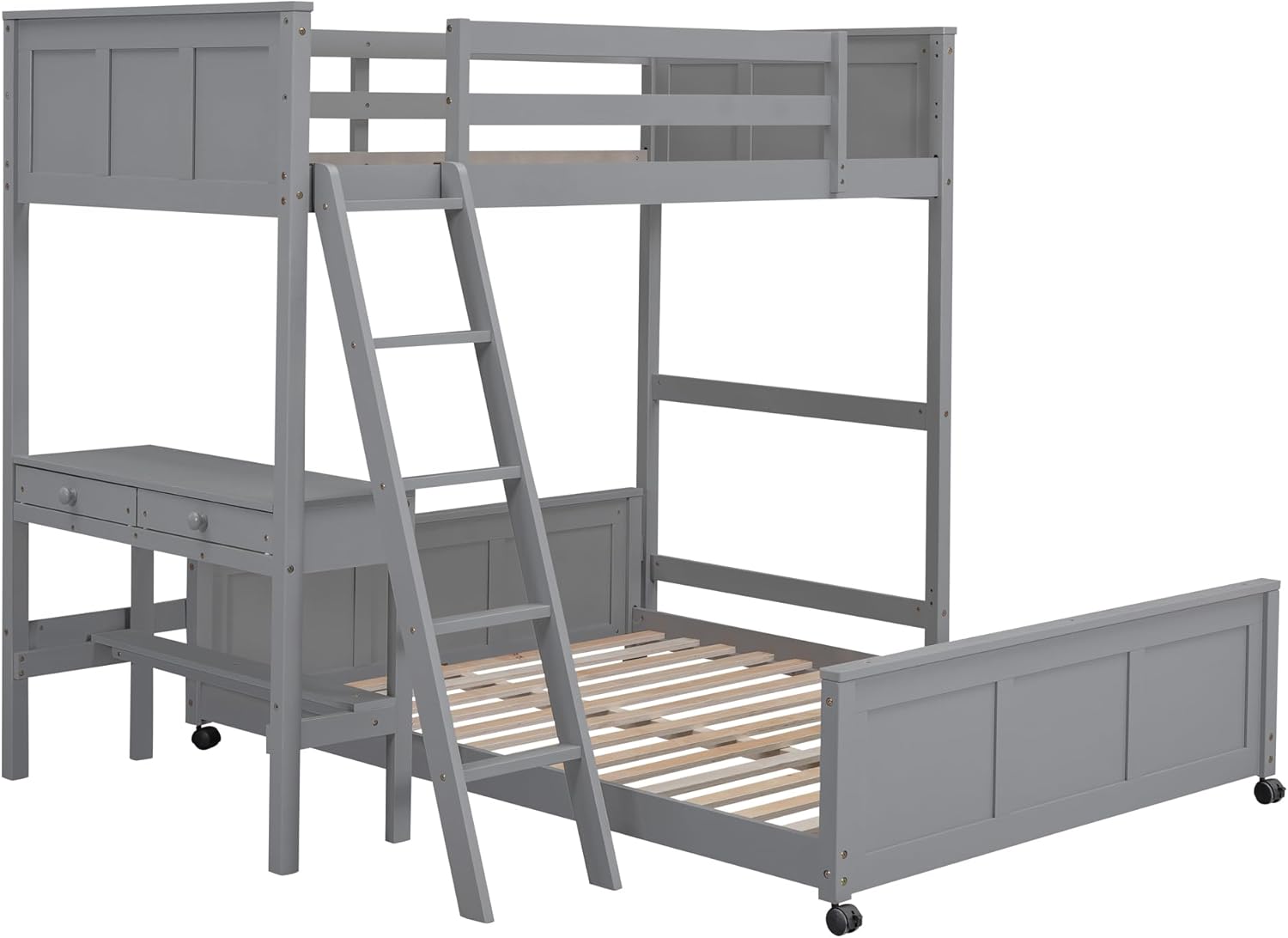 Bellemave Bunk Bed Twin Over Full, Wood Bunk Beds with Desk and 2 Drawers, Loft Bed with Desk for Kids Adults, Gray