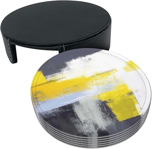 Miniatura 3 de Posavasos para bebidas, posavasos redondos de piel sintética con soporte, 6 unidades, resistentes al calor, decoración elegante para cocina, mesa de