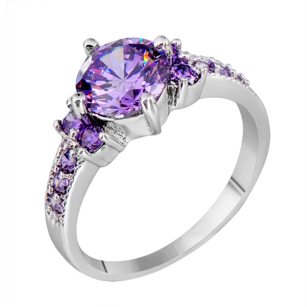 TopmakerSize6-10 Gorgeous Amazing White Gold Filled Amethyst Ring for Women Ring