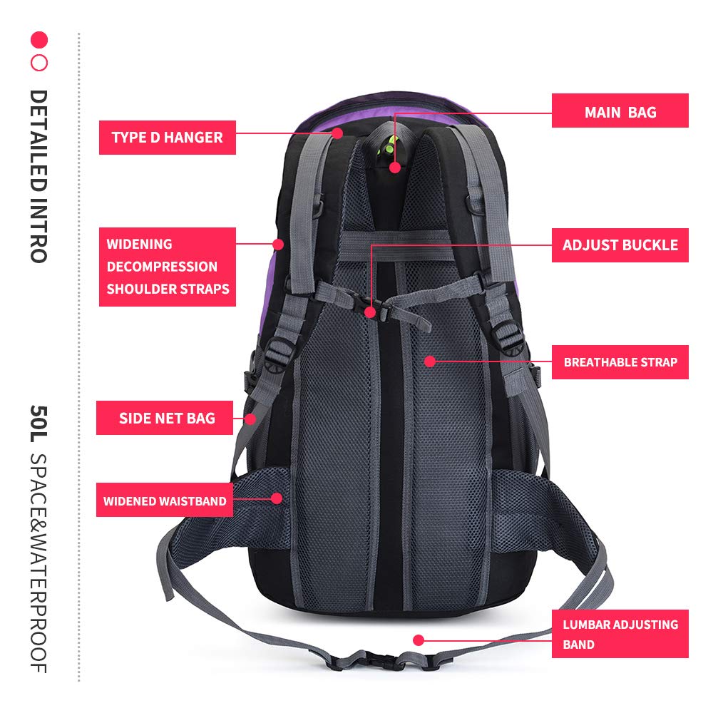50L Waterproof Ultra Lightweight Hiking Backpack,Frameless,Outdoor Sport Daypack Travel Bag for Climbing Camping Touring Mountaineering Fishing
