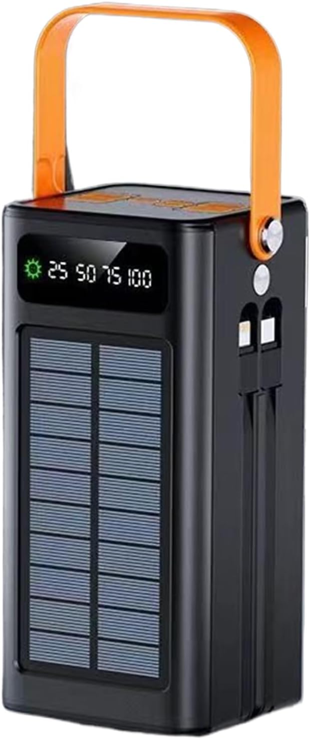Batería Externa Solar De 50000 MAh con Luz Y Batería Externa De 120 W con Cables Integrados, 4 Salidas Y 3 Entradas para Dispositivos Móviles. Alta Capacidad para Acampada Senderismo Y Exteriores
