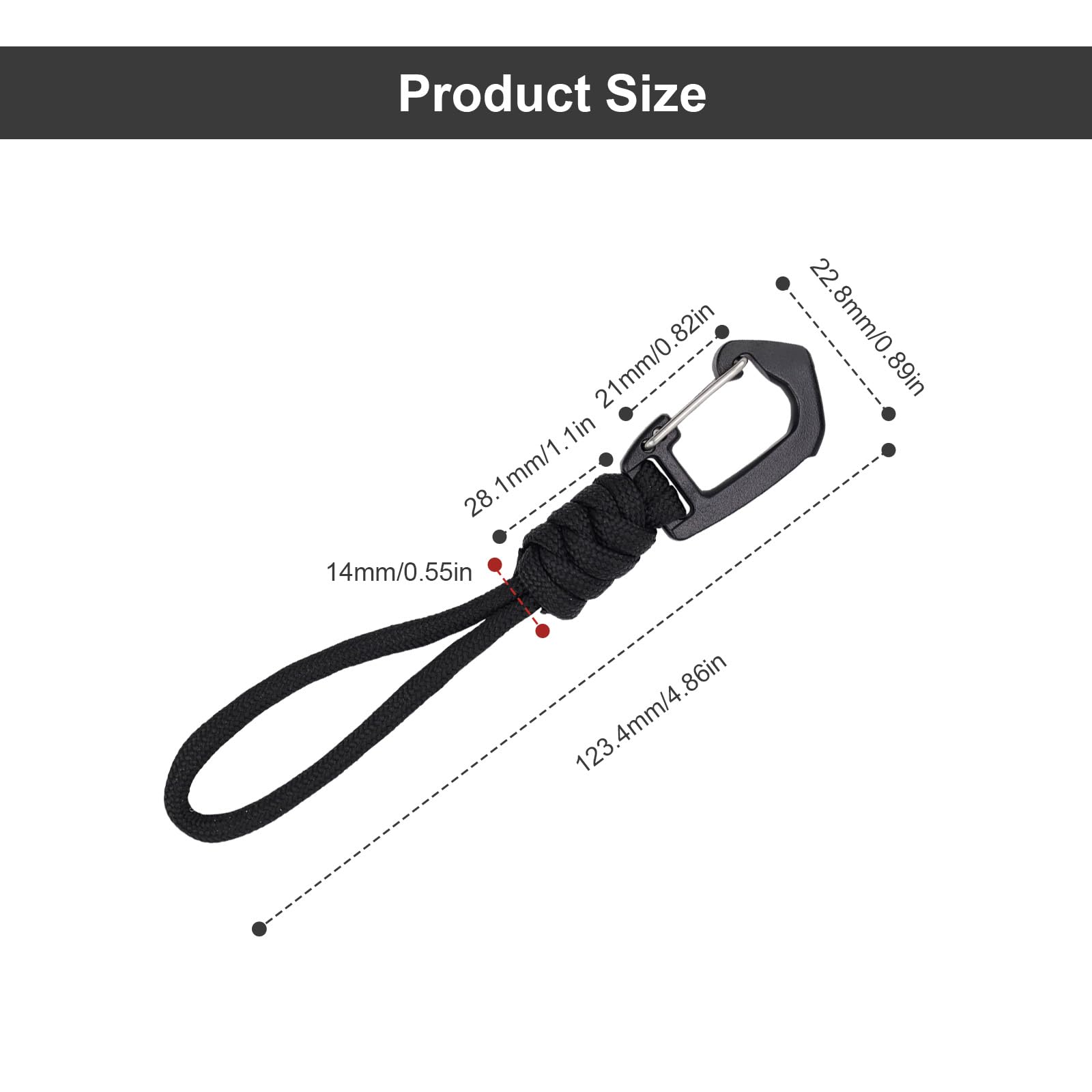 HASLED Porte Clef Mousqueton, 8 Pièces 12 CM Mousqueton Noir, Paracorde Tressée à la Main Mousqueton Tactique, Convient pour les Voyages D'alpinisme et de Camping en Plein Air