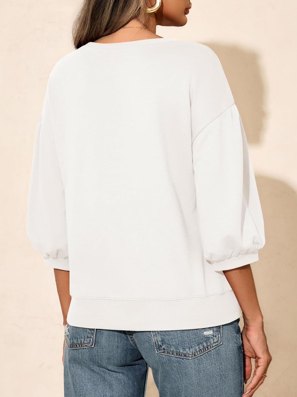 Fisoew Womens Crewneck Sweatshirts Casual Puff Sleeve Loose Fit Shirts Fall Tops - Image 3