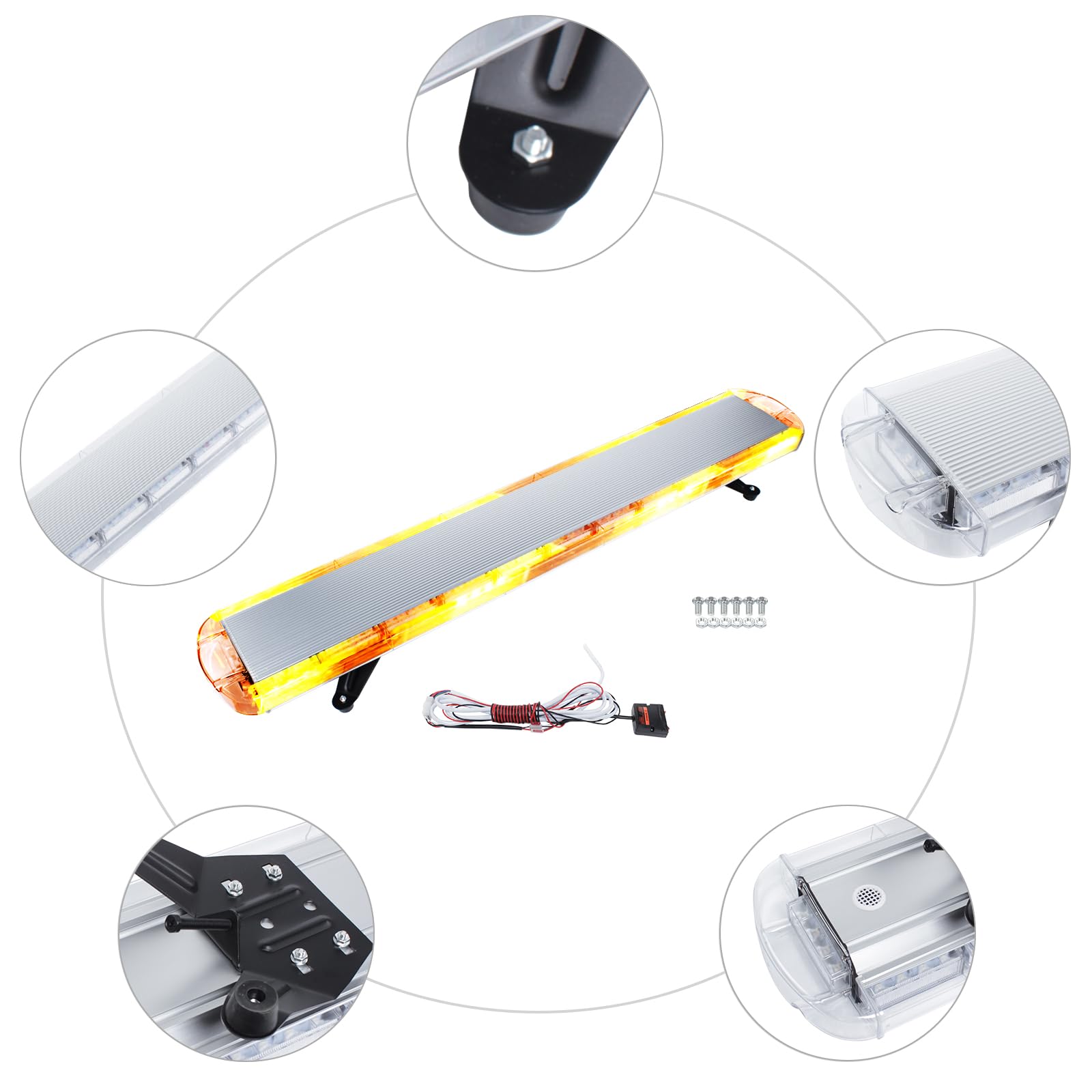Faro Lampeggiante Led Giallo 96W Universale Lampada Da Soffitto Led 12-24V Per Auto 15 Modalità Di Lampeggiamento Con Controller Adatto Per Guida Notturna E Intemperie.