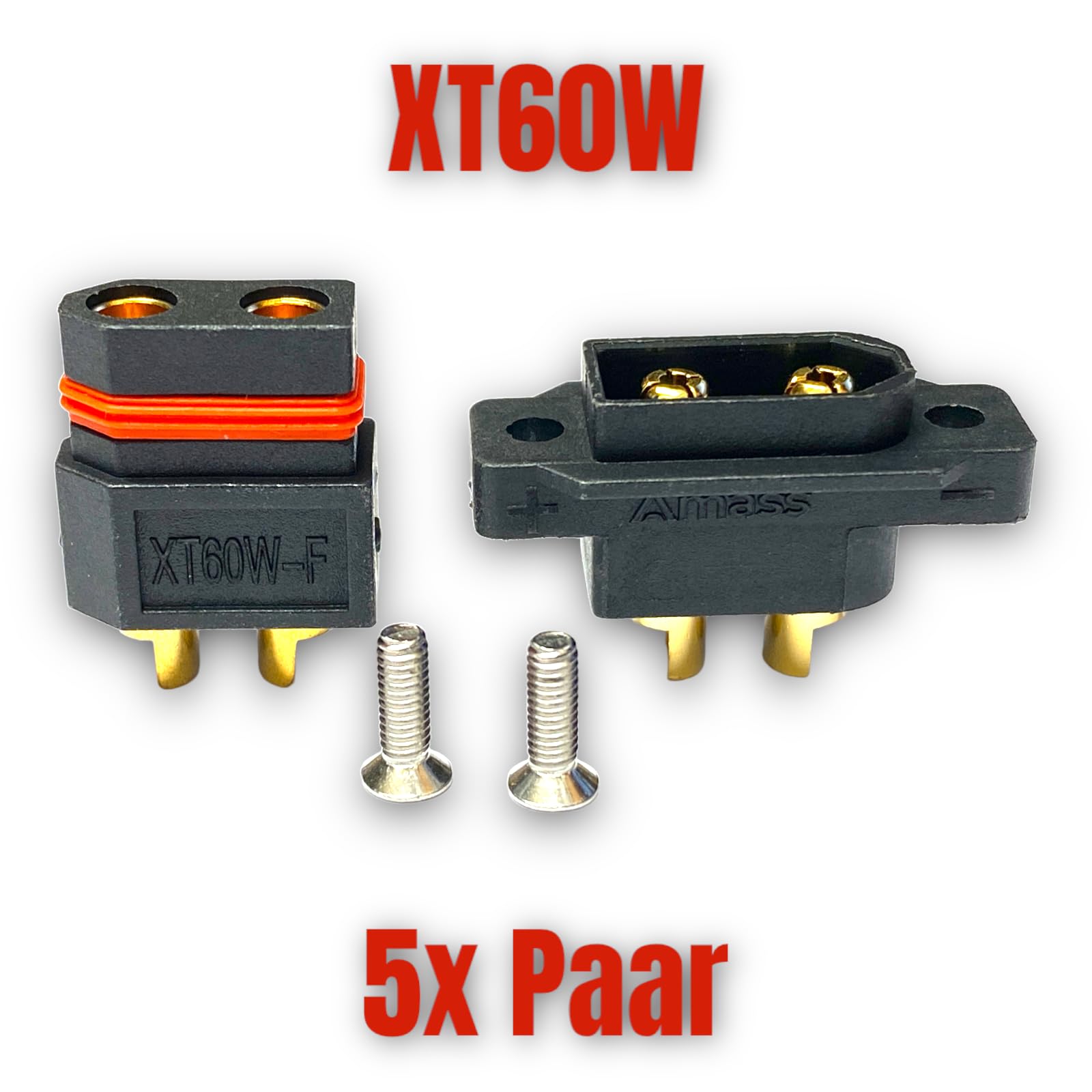 VUNIVERSUM 3 x paar originele XT60E-F inbouwstekkers vrouwelijke bus gouden stekker met schroeven en XT60H mannelijke stekker montage copter drone lipo accu aansluiting RC modelbouw (3 x paar