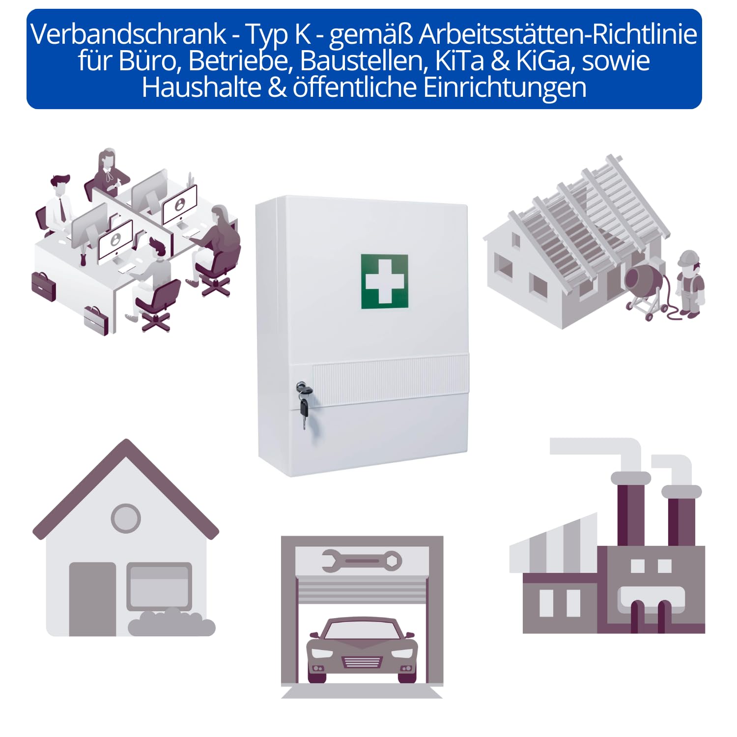Armadietto di pronto soccorso secondo DIN 13157, armadietto medico in plastica con 10 scomparti (4 rimovibili), chiusura di sicurezza - 45 x 34,5 x 16 cm - robusto e compatto