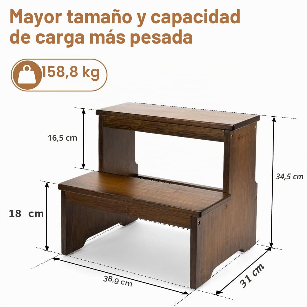StrongTek Taburete de bambú de dos escalones antideslizante para adultos y niños