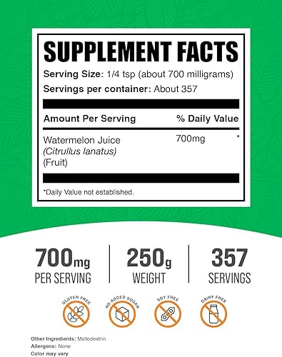 Miniatura 9 de BulkSupplements. com Polvo de jugo de sandía - Mezcla de bebida vegana - Polvo de sandía - Extracto de sandía pura - electrolito de sandía - (17.64