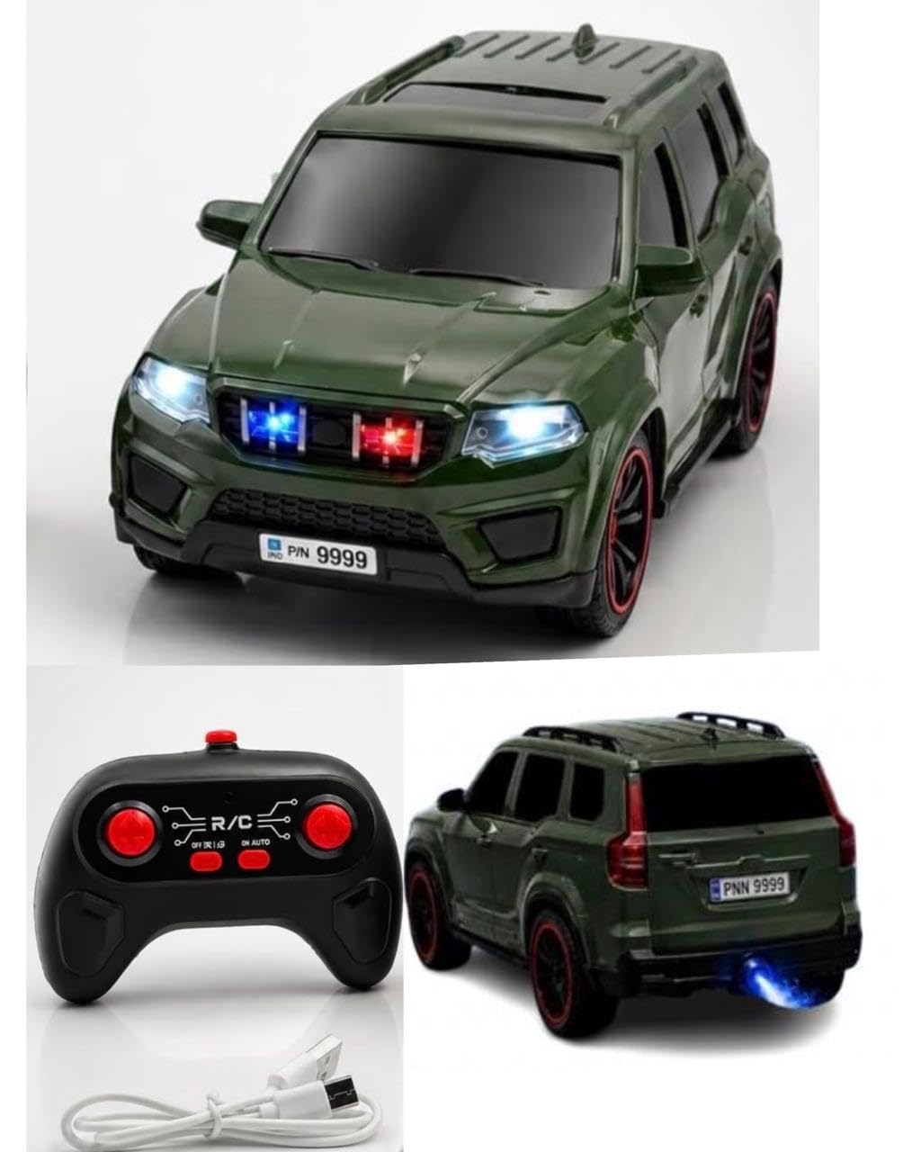 RC Scorpio N Car with LED Lights, Army Green, USB Rechargeable | Police Flasher Lights, Wireless Controller, Underglow Effect, Kids Toy, USB Charging Cable-image-32