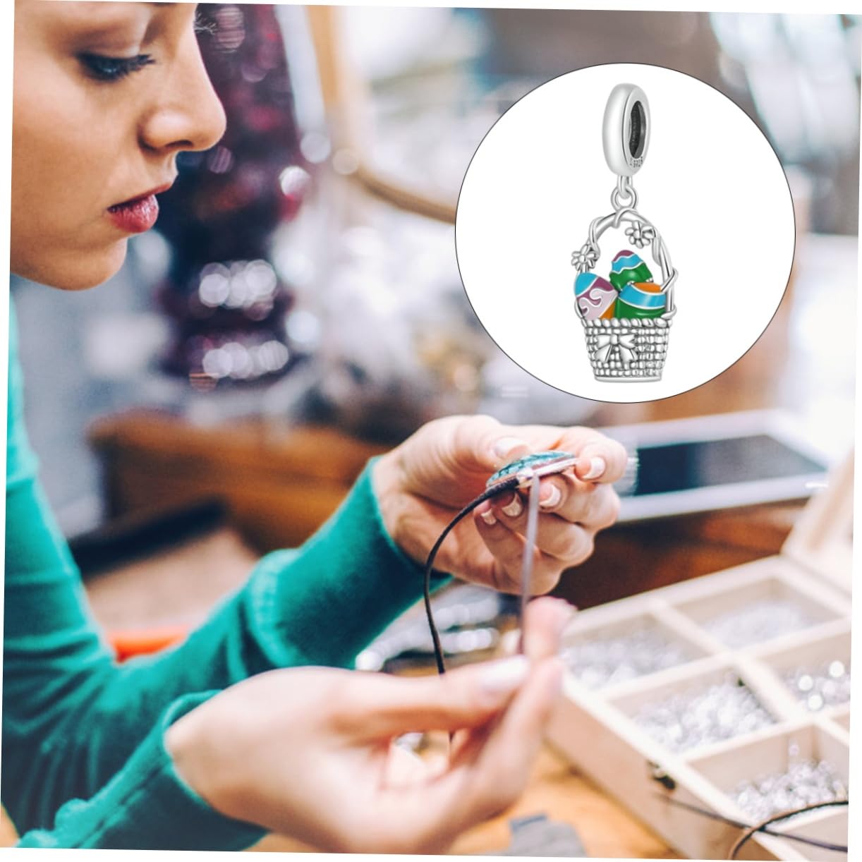 NUOBESTY Braccialetto Con Ciondolo A Forma Di Cestino Di Pasqua in Argento S925 Per La Creazione Di Gioielli Accessorio Decorativo Con Cerniera