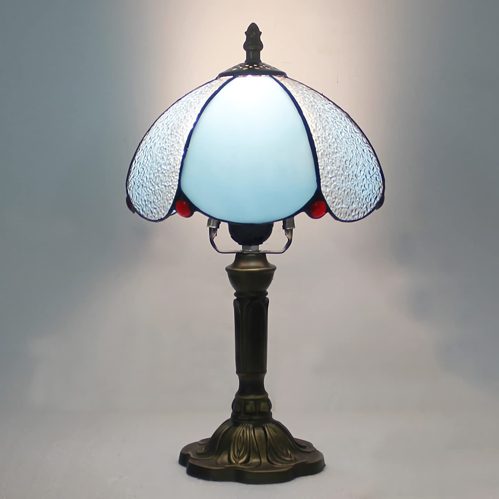 8" Tiffany Style Small Table Lamp, Stained Glass Bedside Lamp, 15" Tall Antique Resin Base Nightstand Lamps for Bedroom Living Room Home Office, E26 Bulb(Bulb Not Included),27