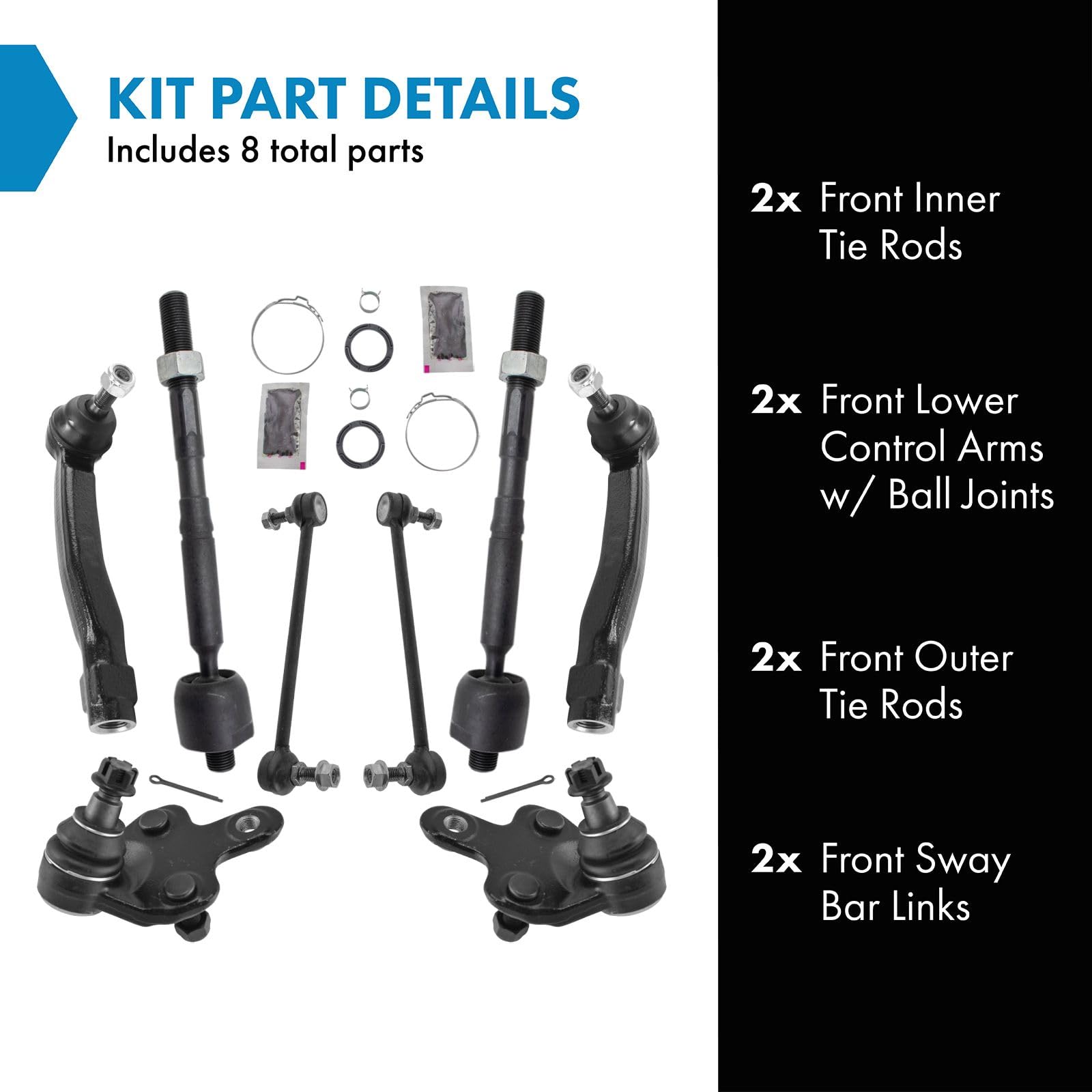 TRQ Front Suspension Kit – 8-Piece Set With Ball Joints, Tie Rods, Sway Bar Links For Honda Civic - View #7