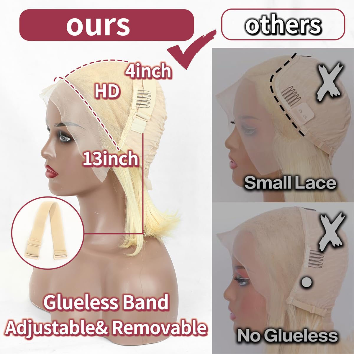 Blonde Bob Wig Human Hair Short Bob Wigs For Women 613 Bob Wig Human Hair Glueless 180 Density 12 Inch 13x4 HD Frontal Lace Straight Lace Front Wig - Image 3
