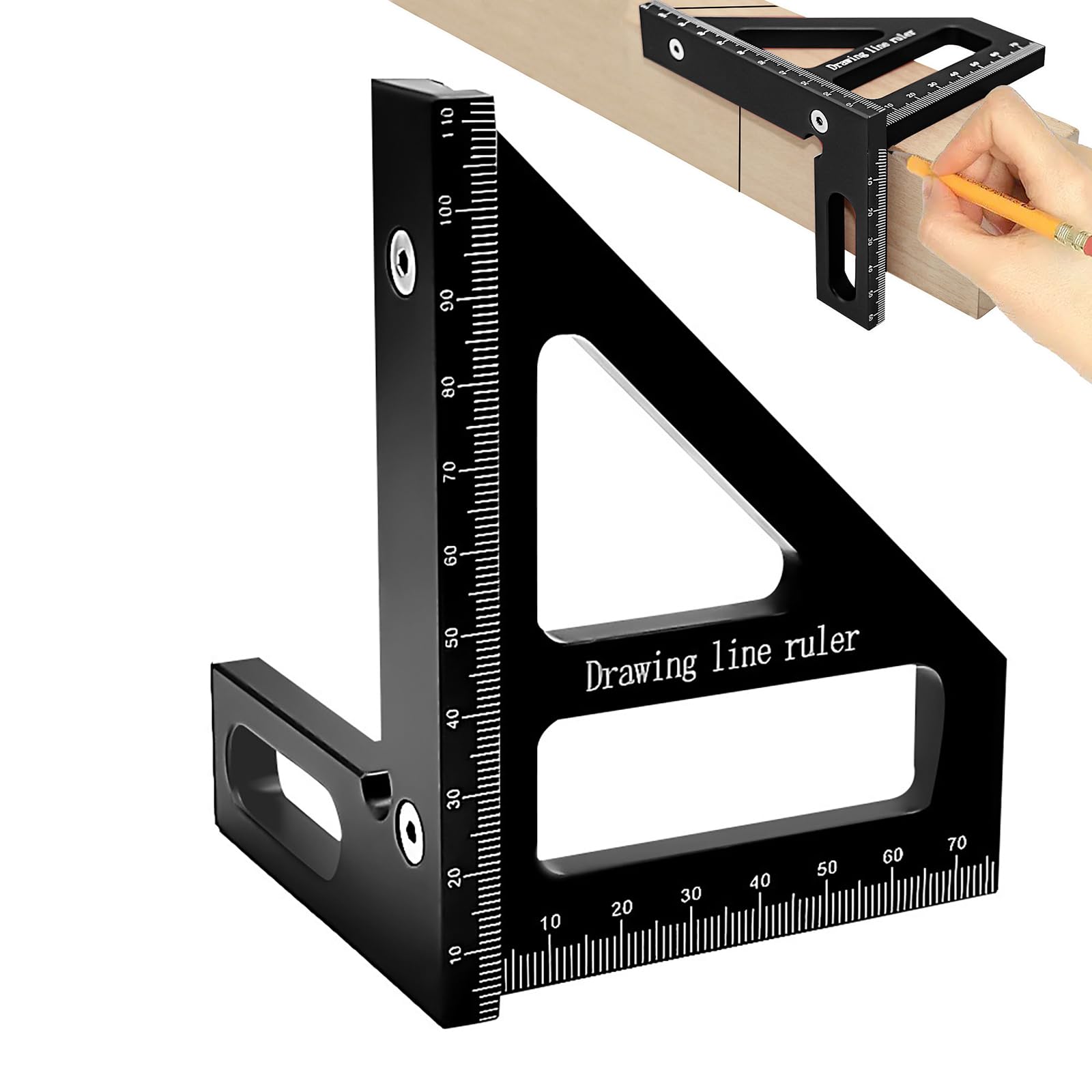 Lxoraziy 3D Woodworking Square Protractor, 45/90 Degree Aluminum Miter Triangle Ruler Scriber, High Precision Layout Multipurpose Measuring Tool for Engineer Carpenter