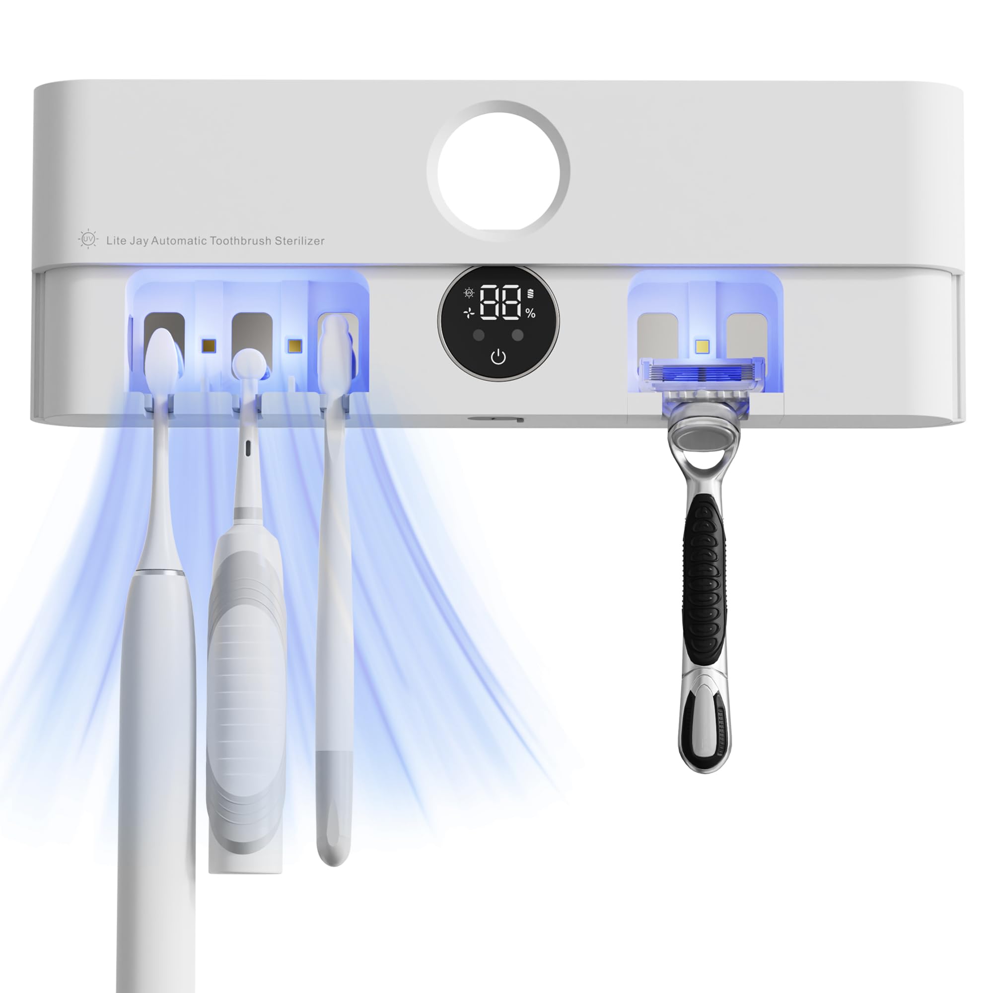 Toothbrushs Holder and Cleaner Auto Cleaning/Drying in Circle Razor Holder Five Slots Easy Wash Rechargeable Wall Mounte