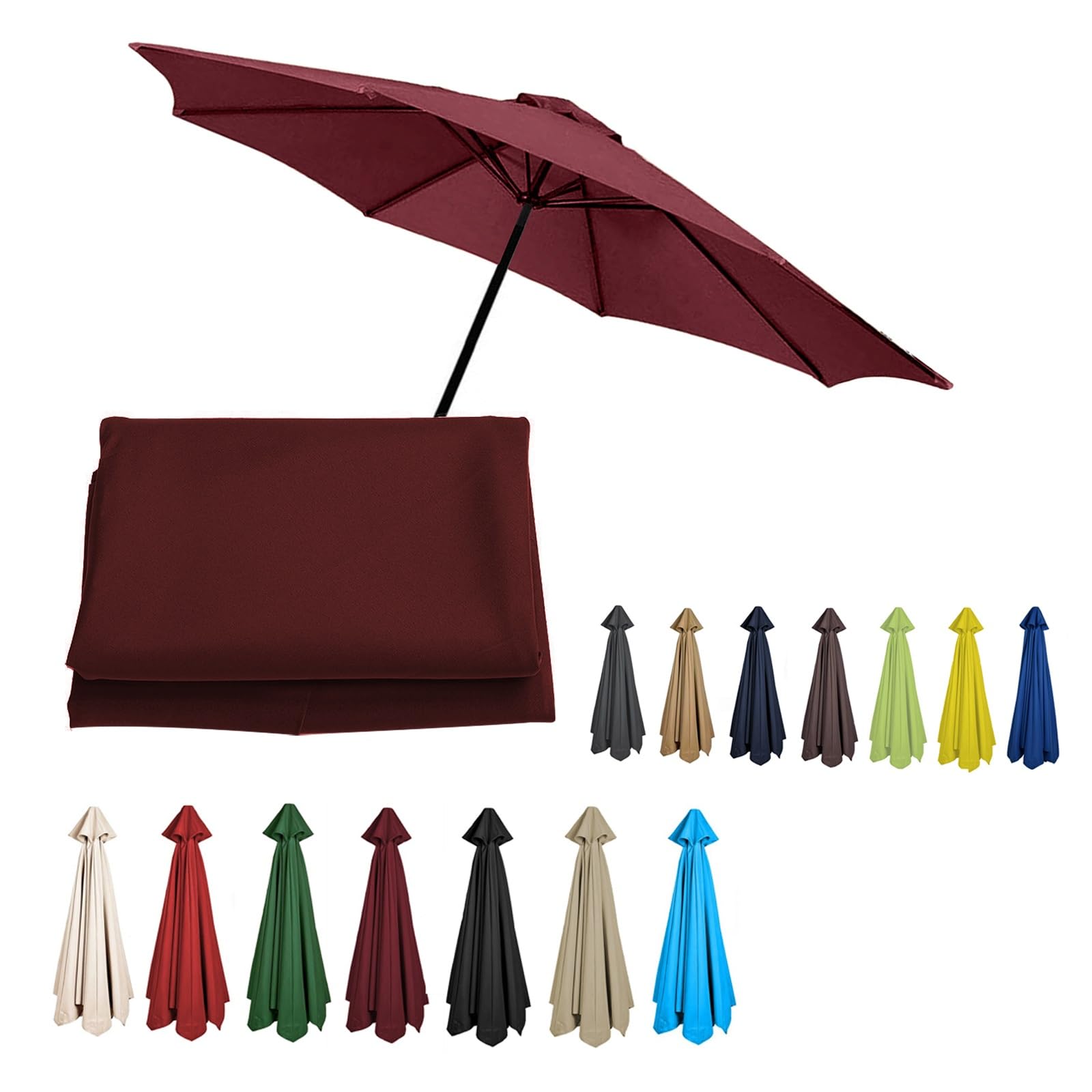 2/2.3/2.5/2.7/3/3.50m Replacement Garden Parasol Canvas 6/8 Ribs Replacement Canopy For Parasol Umbrella Replacement Cloth(Wine red,6.5ft (200cm)/8 Ribs)