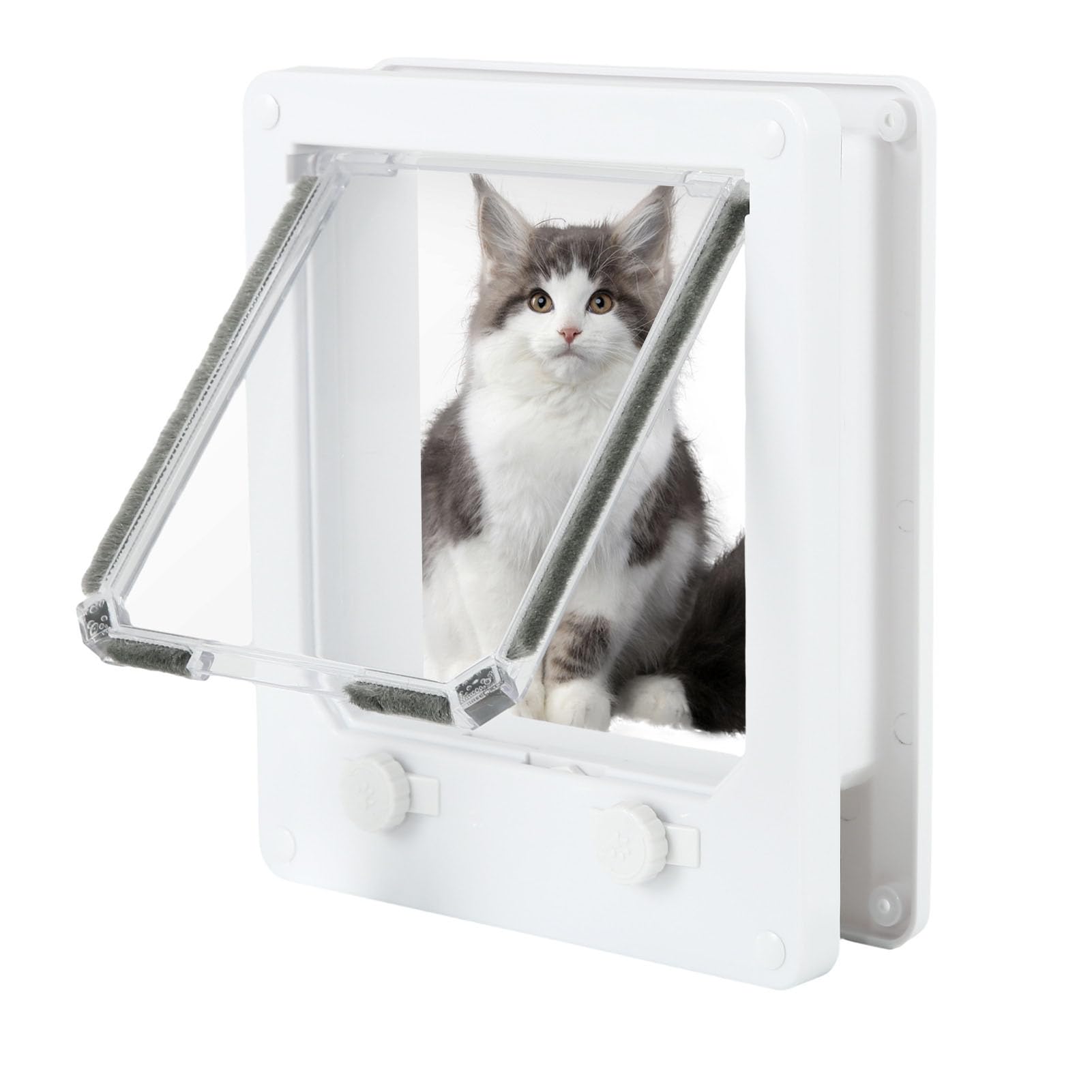 Cat Door, Thicken Safety Pet Door 4 Way Locking Cat Flap Door Double Rotary Switch Frame Doggy Door Weatherproof Pet Door for Interior and Exterior Cats and Dogs Doors (L)