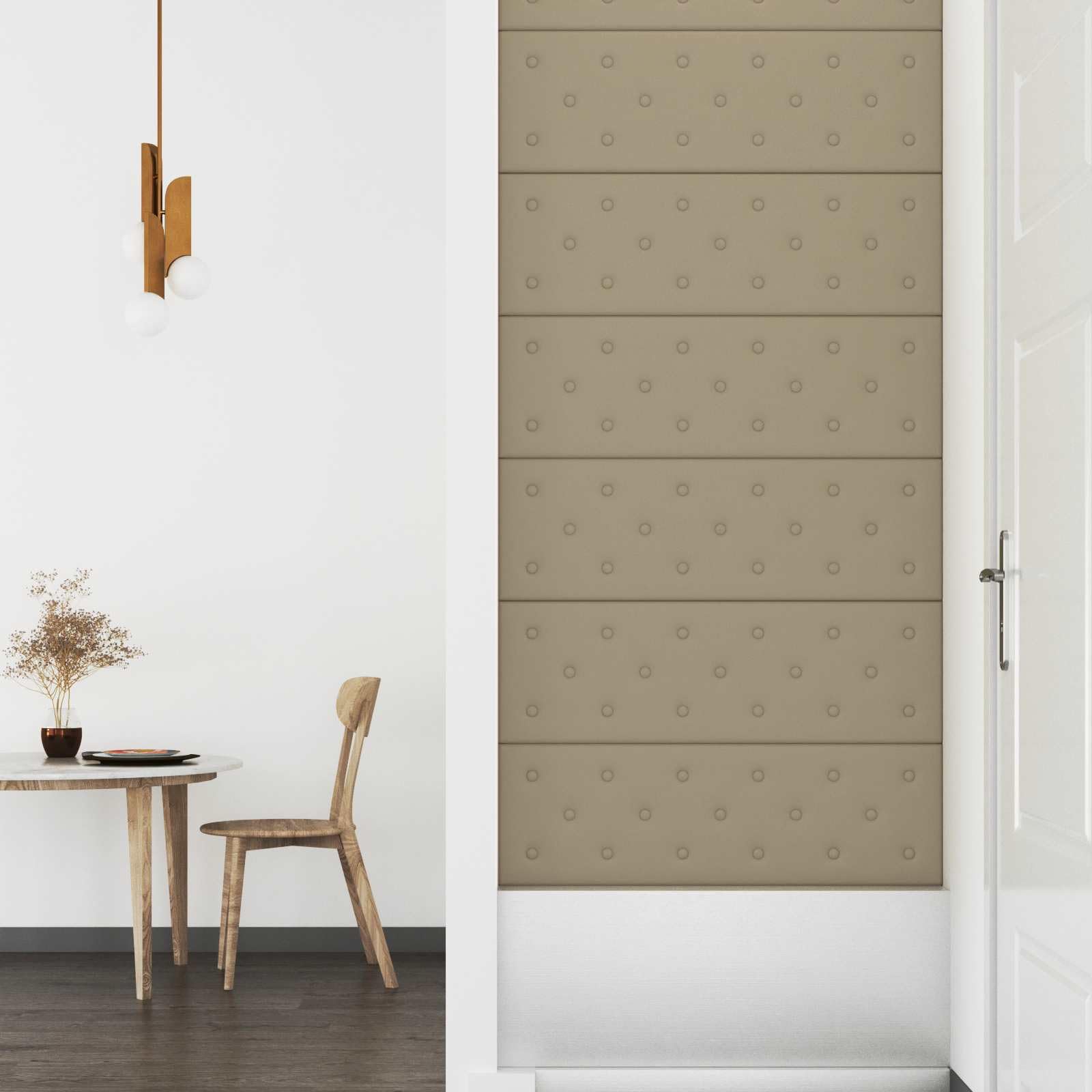 Juego de 12 cabezales de pared de piel sintética capuchino, 90 x 30 cm por panel, revestimiento de pared para dormitorio moderno, tapicería de pared para el cabecero de la pared