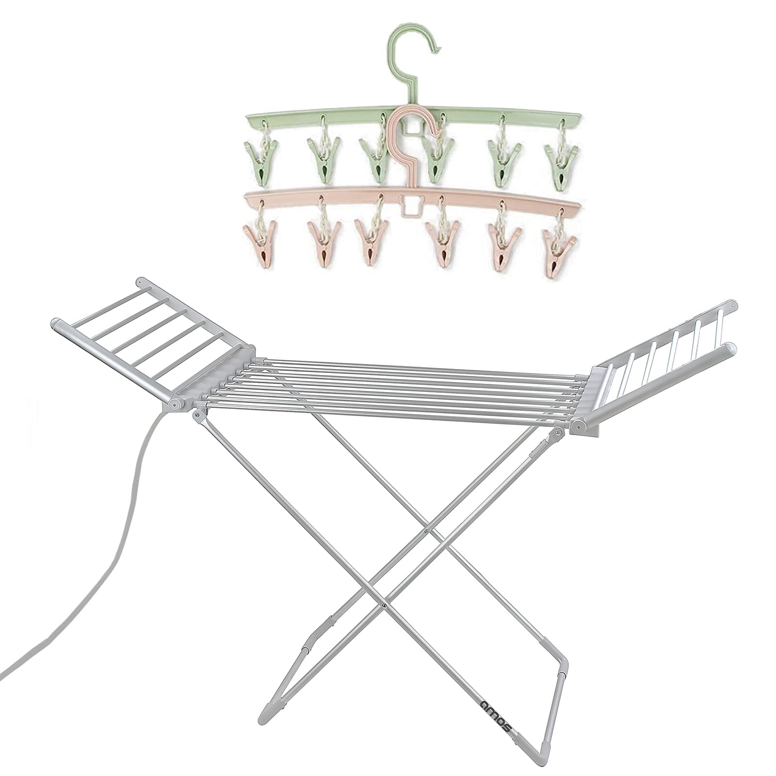 Amos White 230 Electric Heated Clothes Dryer Folding Energy-Efficient Indoor Wet Laundry Drying Rack + 15-Peg Airer