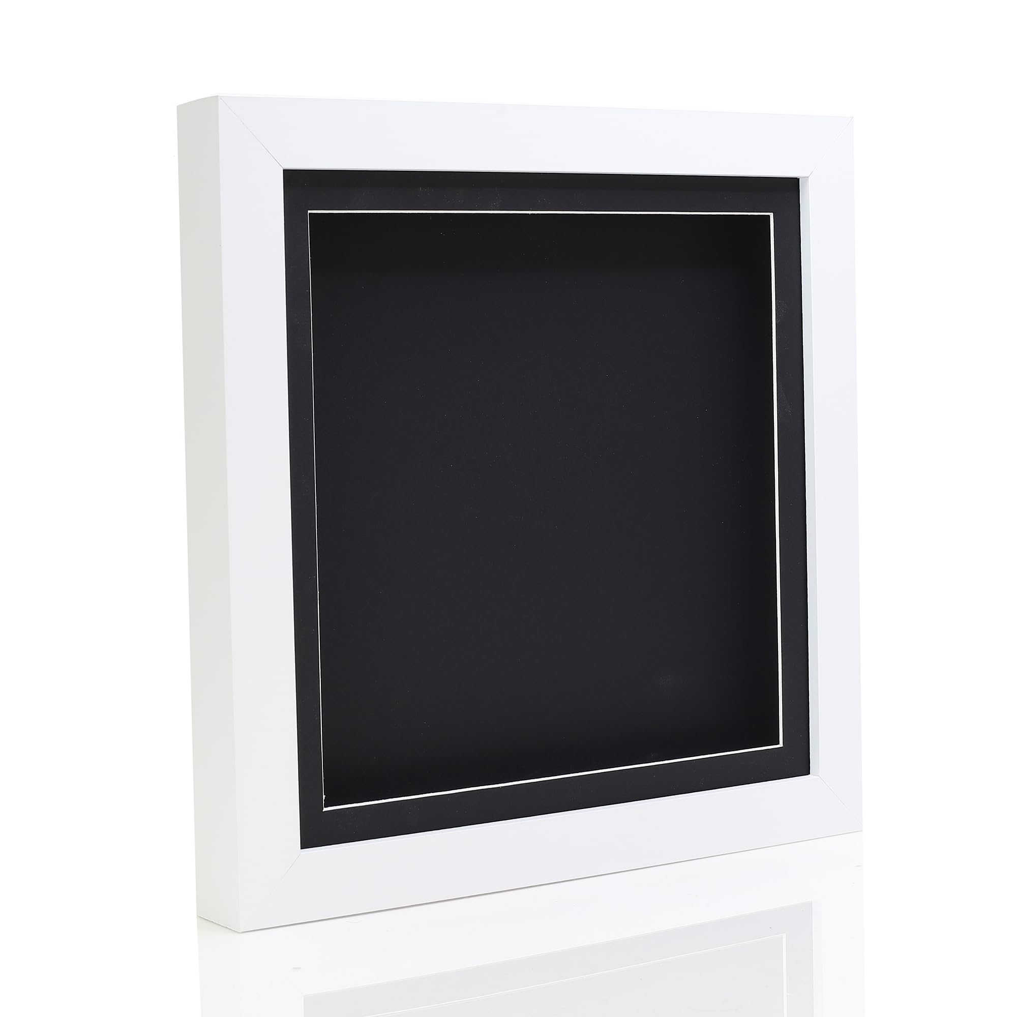 8x8" White 3D Deep Box Picture Shadow Box Frame Display Memory Box With Black Mount For Medals Memorabilia Flowers etc