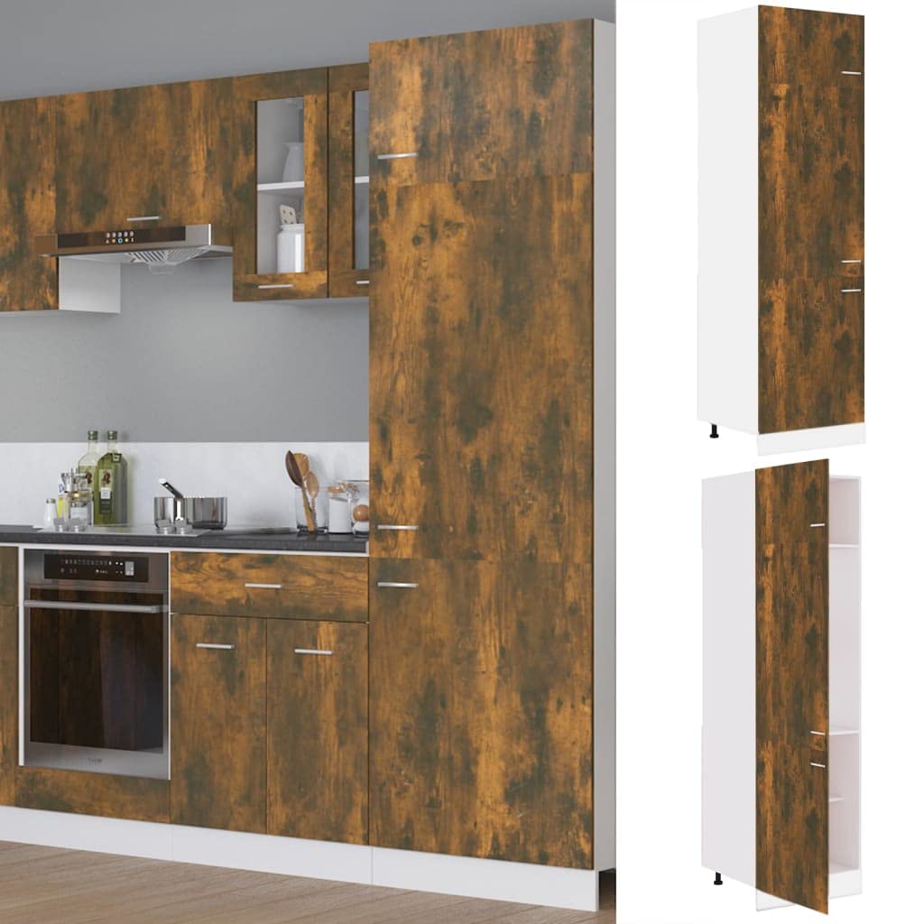Práctico armario para frigorífico con superficie lisa y líneas limpias: armario de pared moderno con estante para cocina y diseño minimalista y espacio en efecto ahumado