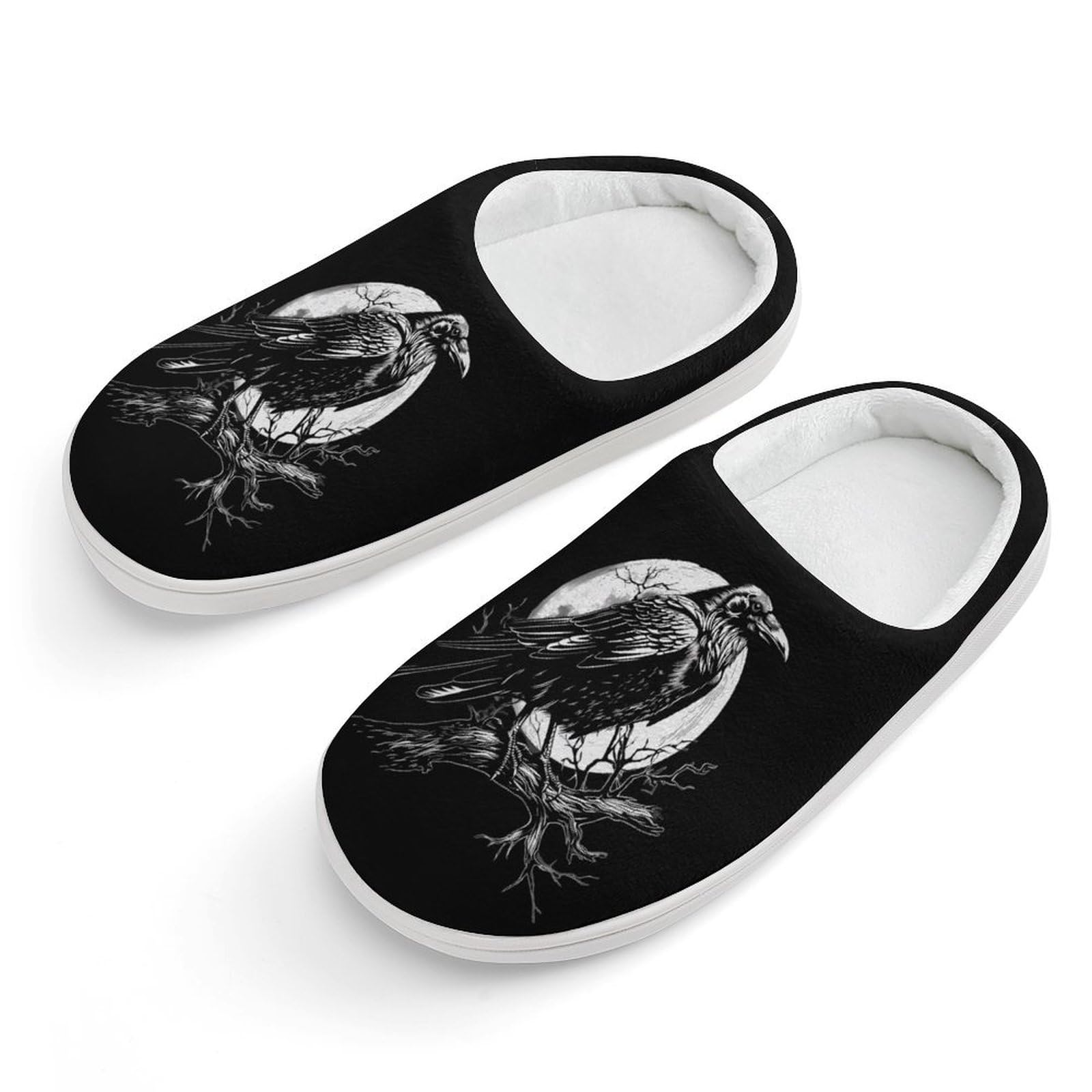 Raven in Moonnight Cute Cotton Slippers Anti-slip House Shoes Funny Slipper Indoor Outdoor