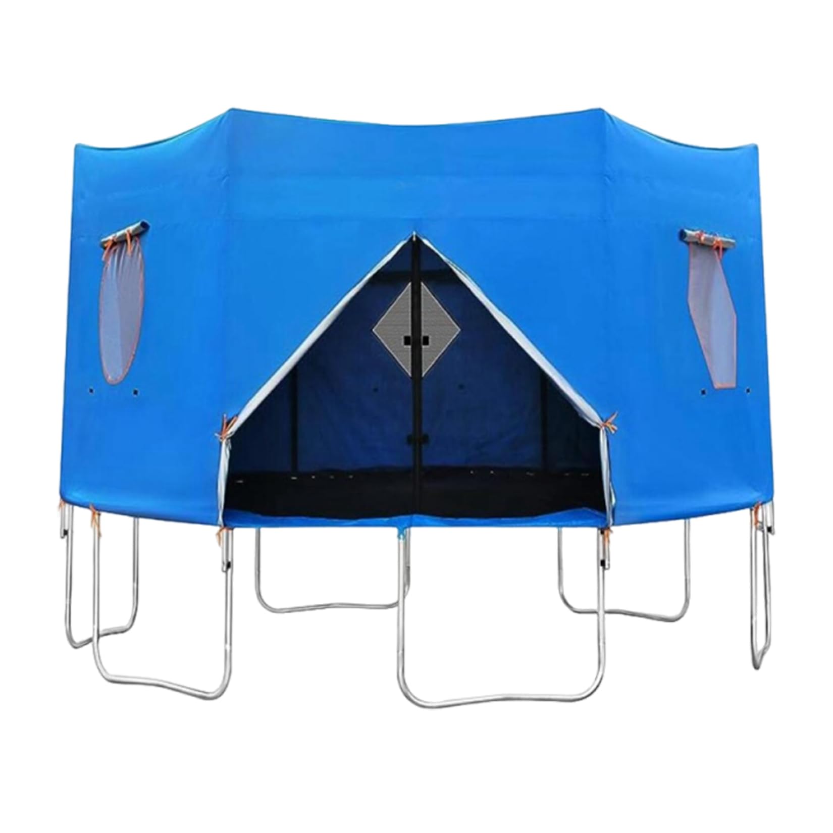 Trampoline Tent Shade Cover for Kids – Outdoor Waterproof Sunshade Canopy with UV Protection, Mesh Vent Windows & Zipper Door, Fits 6FT/8FT/10FT/12FT/14FT Round Trampolines (Blue, 12FT–6 Poles)