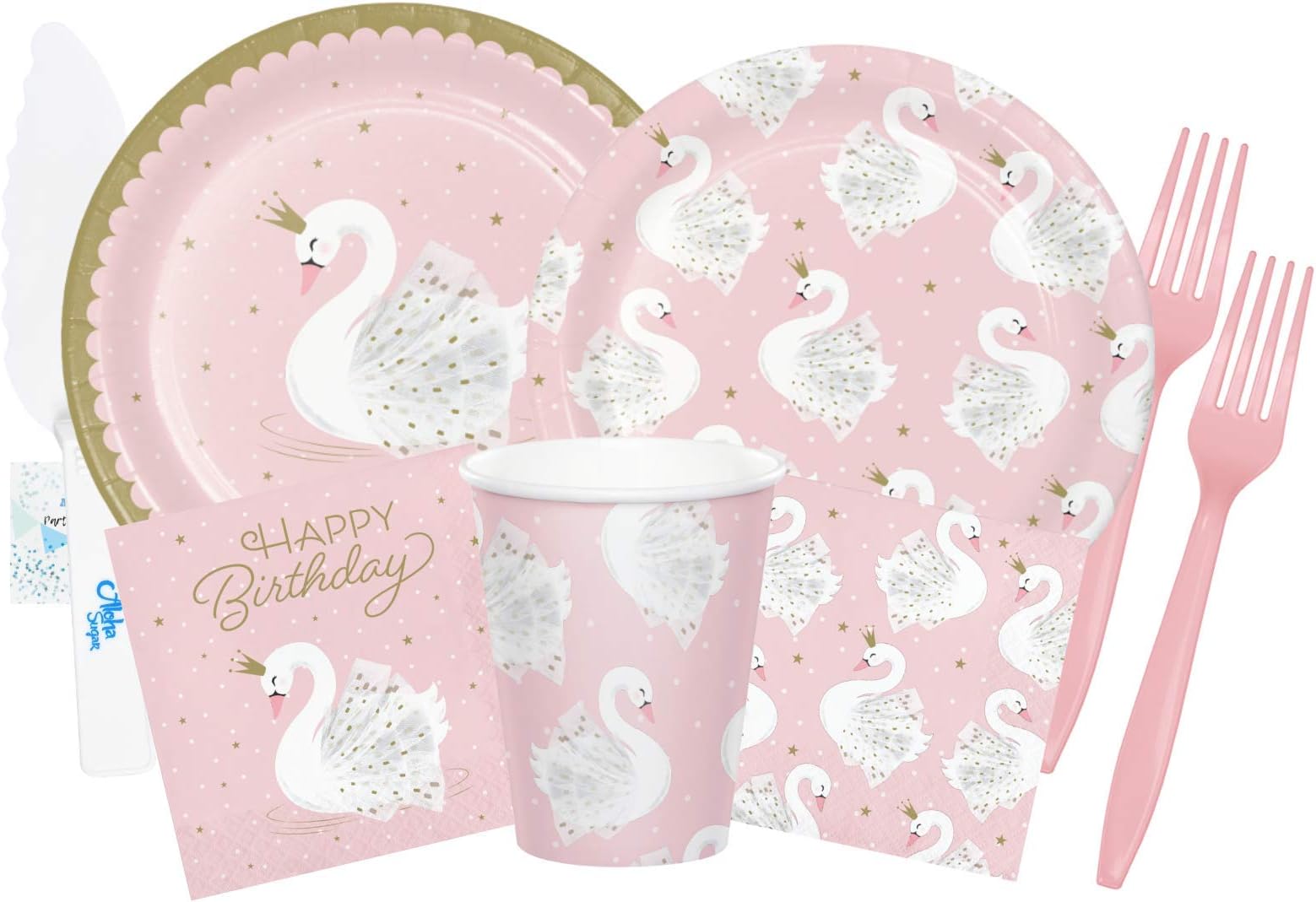 Swan Party Supplies and Decorations - Swan Party Plates and Napkins Cups & Forks for 16 People - Perfect Swan Birthday Party Decorations and Swan Birthday Party Supplies!