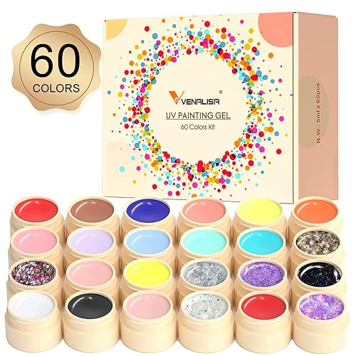 VENALISA - Juego de arte de uñas de pintura en gel, 60 colores sólidos, kit de arte de esmalte de gel profesional, regalo de bricolaje