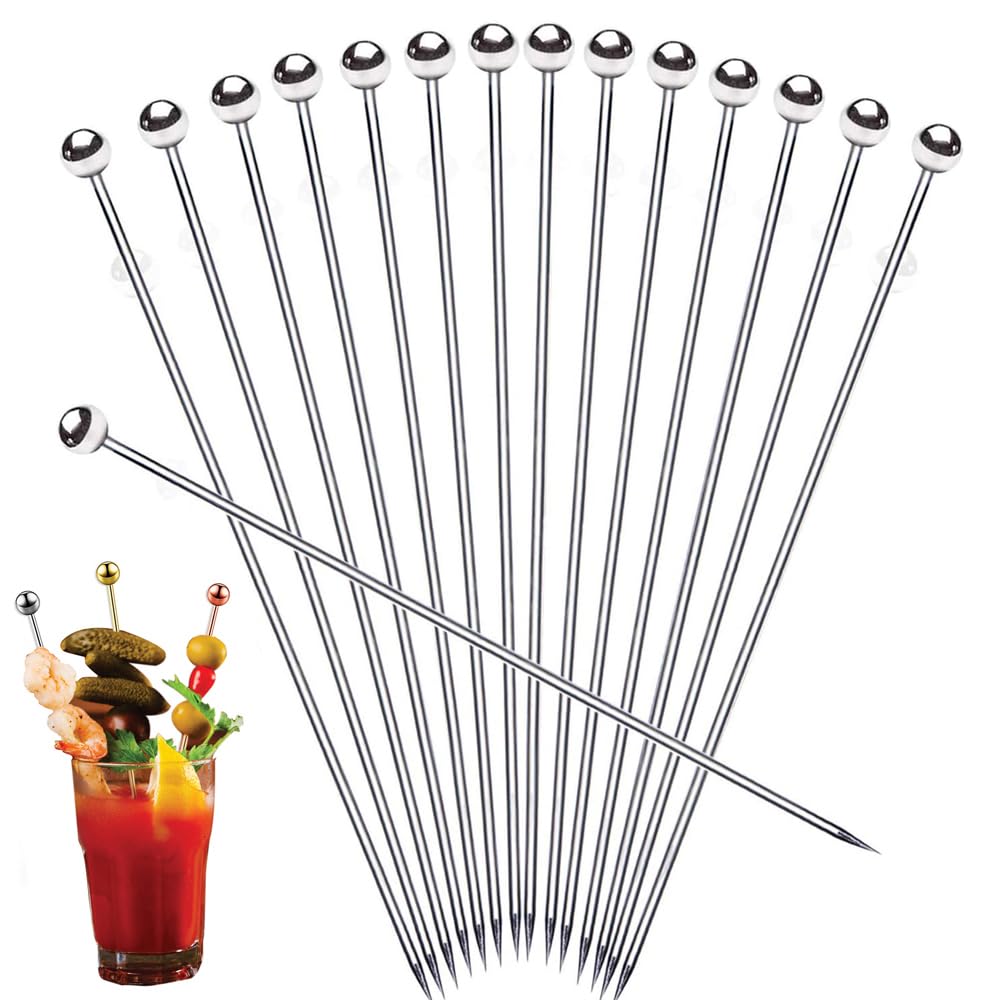 12 Pack Silver Bloody Mary Skewers 8 inch Long, Reusable Cocktail Picks Stainless Steel Metal Drink Skewers Sticks for Bloody Mary Brandied, Bloody Mary Bar Supplies