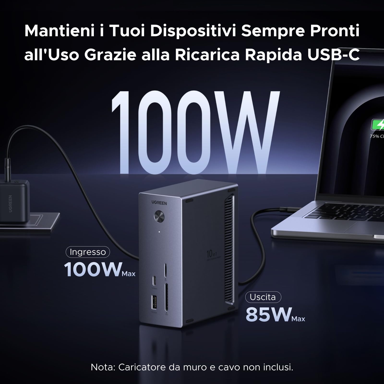 UGREEN Revodok Pro 10Gbps Docking Station USB C 10 in 1 Multiporta | Con Case SSD M.2 NVME, HDMI 4K 60Hz, 10Gbps Rapido, PD 100W Ricarica, Ethernet Gigabit, Lettore di Schede SD TF