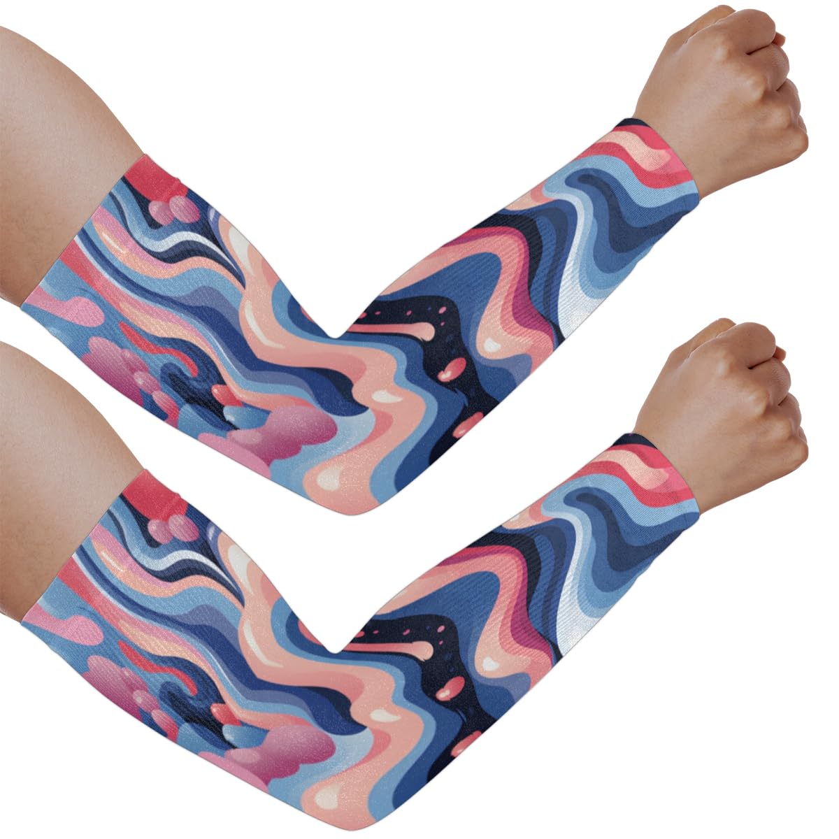 Eativisa Gardening Sleeves for Women Men Arm Sleeves Curve Geometric Abstract Anti-Slip Defense Sun Protection Sleeves Breathable UV Cooling Farmer Sleeves Cover Arms for Sport Outdoor Running