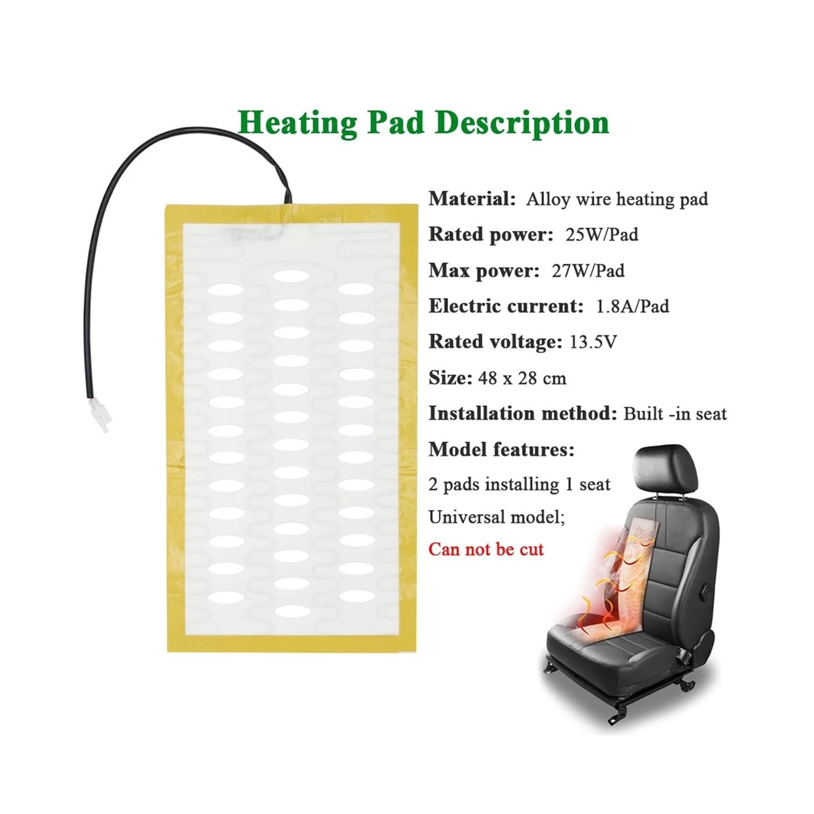 Générique Kit de Chauffage Universel intégré for siège Voiture, for 2 sièges, Coussin Chauffant en Fil d'alliage 12V 100W avec Trou Ventilation, Interrupteur Commande à Niveaux(Circular Switch Set)