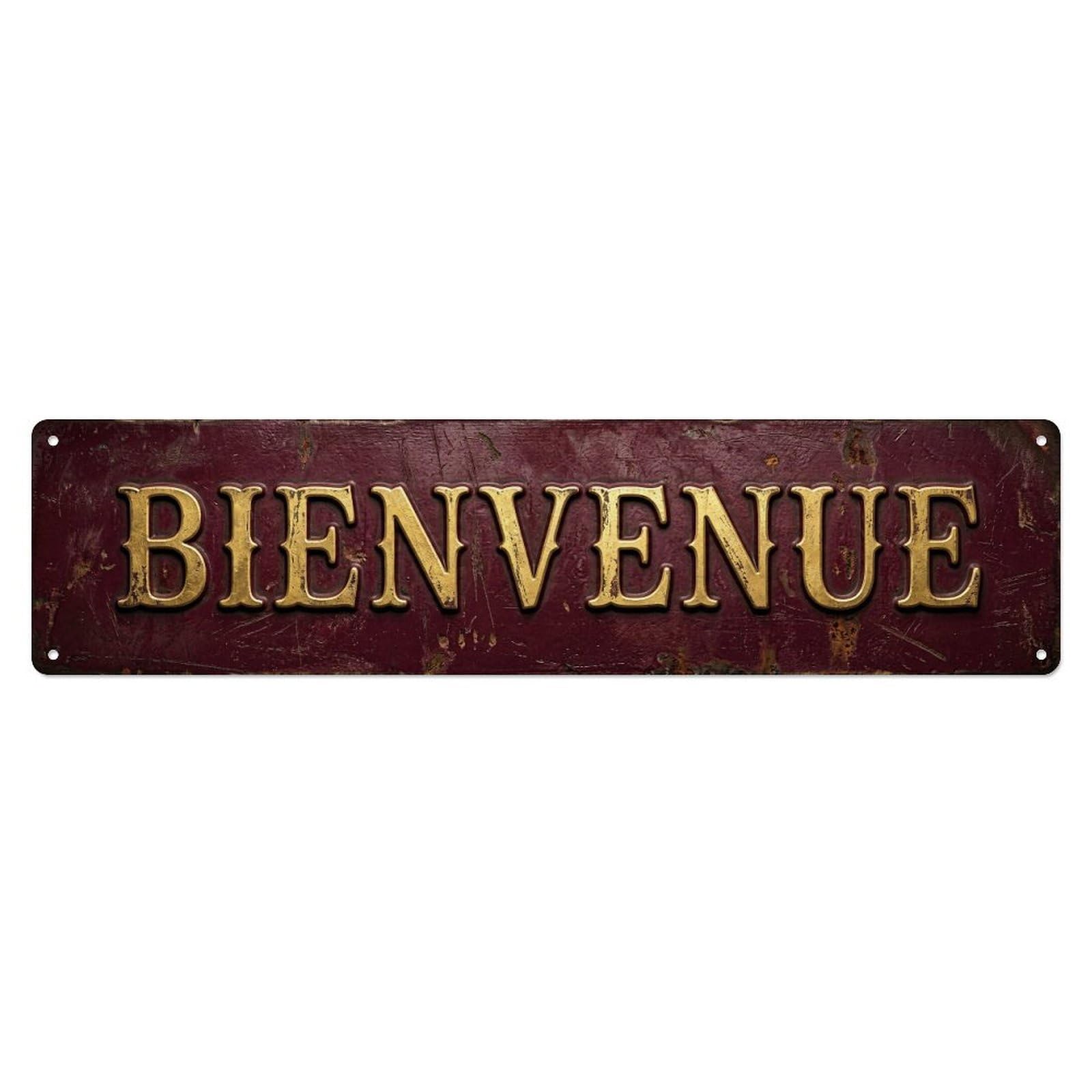 Vintage Burgundy Metal Sign Welcome Metal Tin Skinny Sign Plaque Wall Decor for Cafe, Club Bar, Office, Home Garden Metal Poster 4x16Inch