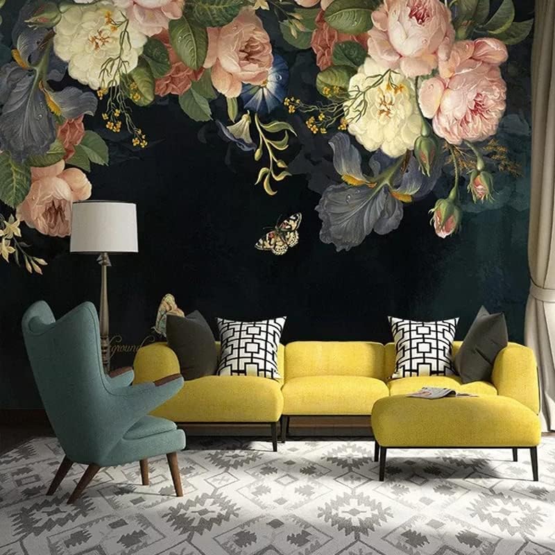 Miniatura 2 de Murales de pared de tamaño personalizado, pintura al óleo retro, flor de rosa, murales de pared autoadhesivos extraíbles para despegar y pegar,