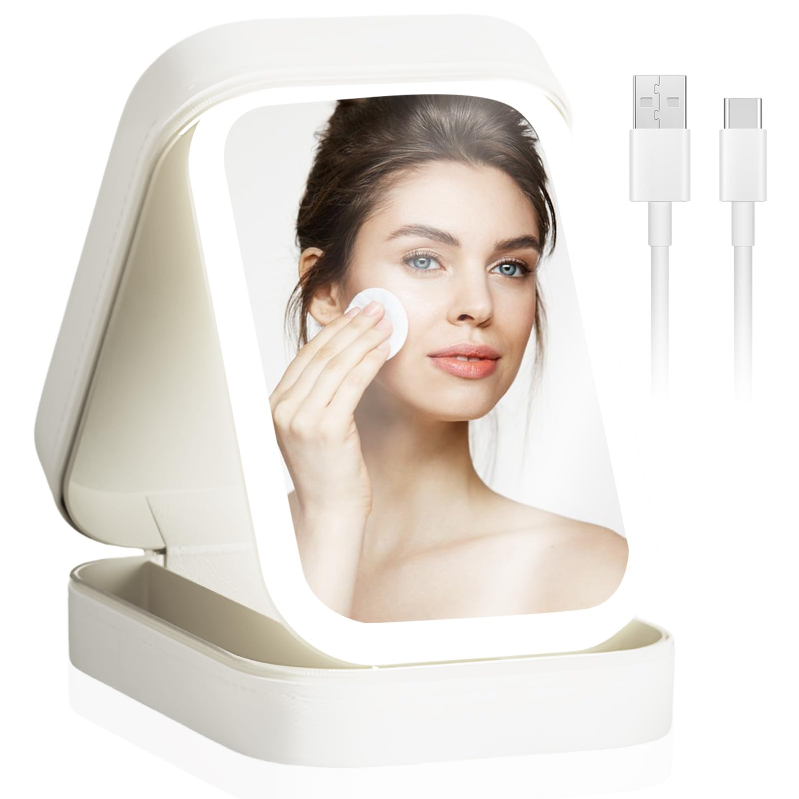 SPORWAY SPORWAY Neceser de maquillaje con espejo iluminado, bolsa de maquillaje con espejo, 3 colores, luz LED, organizador de viaje, maletín de maquillaje, estuche de maquillaje portátil con separadores,