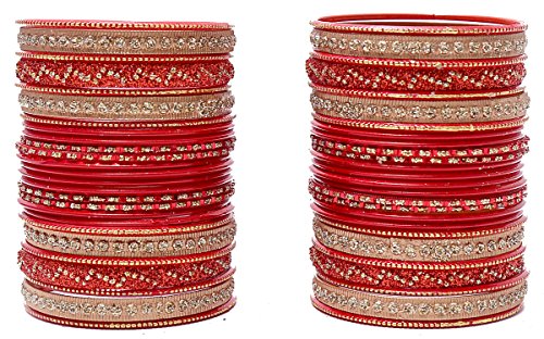 Image of NMII Non-Precious Metal with Base Metal Spreads with Zari Glossy Finished Premium Traditional Bridal Chuda Bangle set for Women and Girls