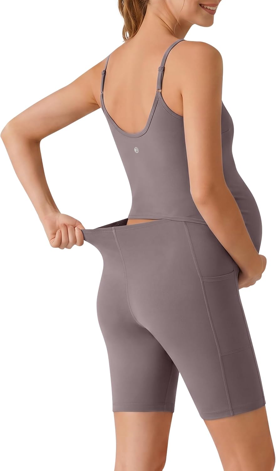 G4Free BareFeel Built in Bra Maternity Romper Smart Back Opening Jumpsuit | Non-Removable Pads, Easy Bathroom Access, Adjustable Straps, 2 Pockets, Buttery-Soft, Stretchy, for Casual, Yoga, or Workouts