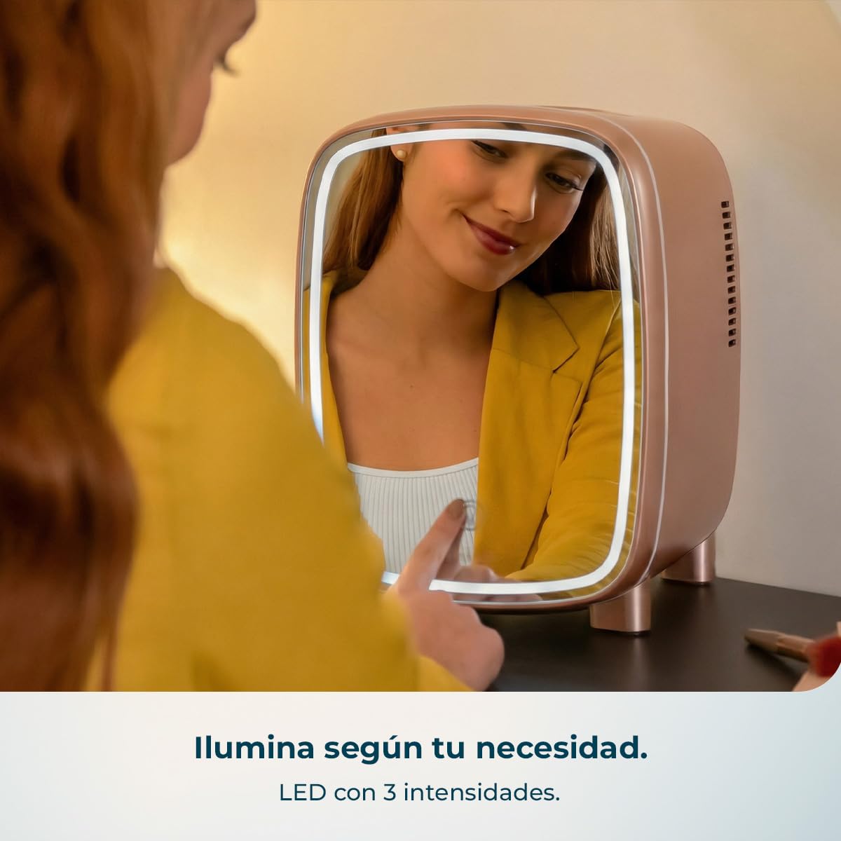 Cecotec Nevera Pequeña de Cosméticos 4L con Espejo CoolingBeauty 4000 Mirror Rose. Luz LED con 3 Intensidades, Hasta 5ºC de Enfriamiento, Asa Superior, Bajo Ruido, Incluye un Estante Interior - 5