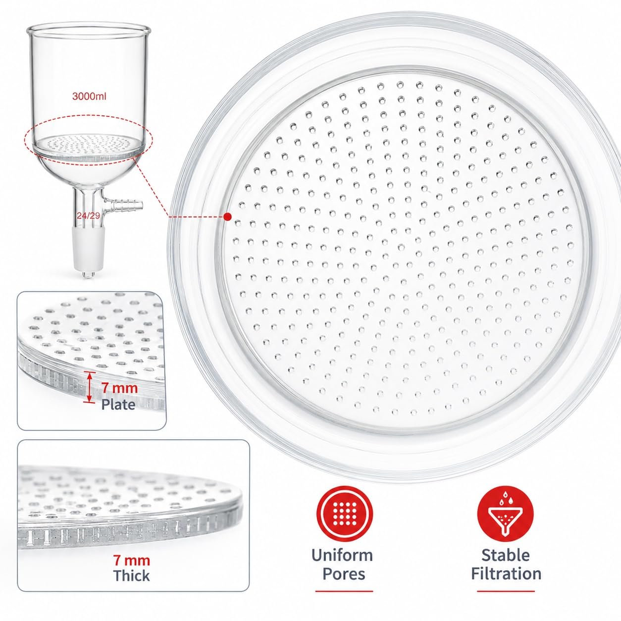 Büchnertrichter Poröse Glasplatte Große Kapazität Vakuum Laborfilter-29/32# 10000ml
