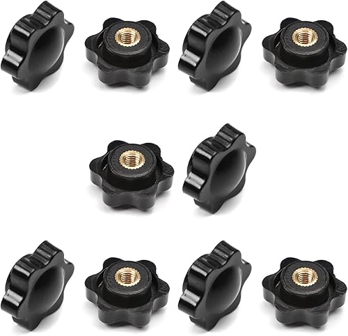 Miniatura 8 de MroMax Pomo de sujeción con cabeza de estrella, M6 x 1.496 in rosca hembra de plástico negro atornillado para equipos mecánicos, 16 unidades