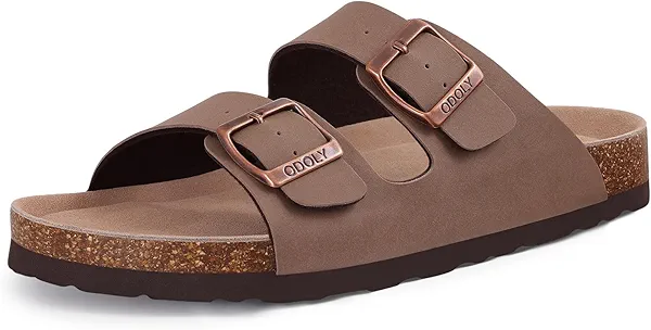 ODOLY Unisex Cork Footbed Slide Sandal, Arch Support Summer Outdoor Sandals with Adjustable Buckle for Women and Men