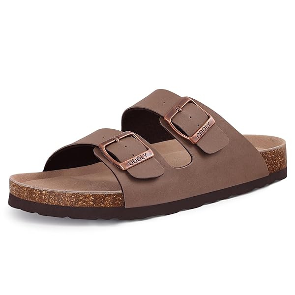 Unisex Cork Footbed Slide Sandal, Arch Support Summer Outdoor Sandals with Adjustable Buckle for Women and Men