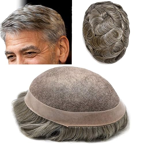 Miniatura 8 de Sistema de cabello tipo tupé para hombre, unidades europeas de cabello humano, extensiones centrales de encaje monocromático, NPU alrededor de tupé,