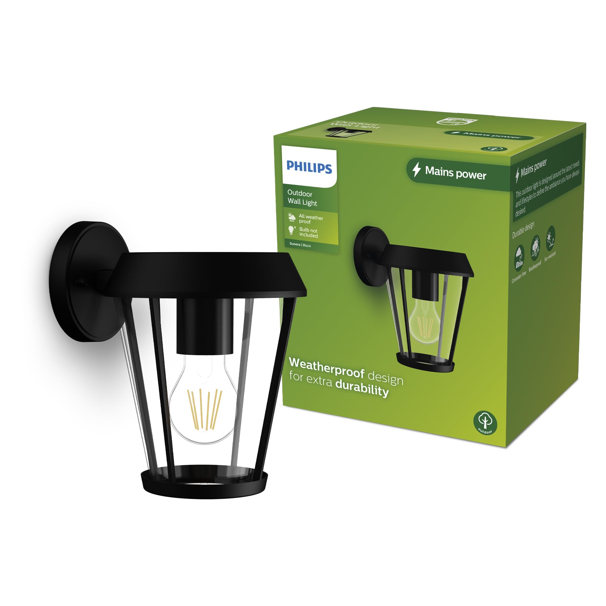 Philips Sunera Outdoor Wall Light, Max 25W, E27 Socket, Black​