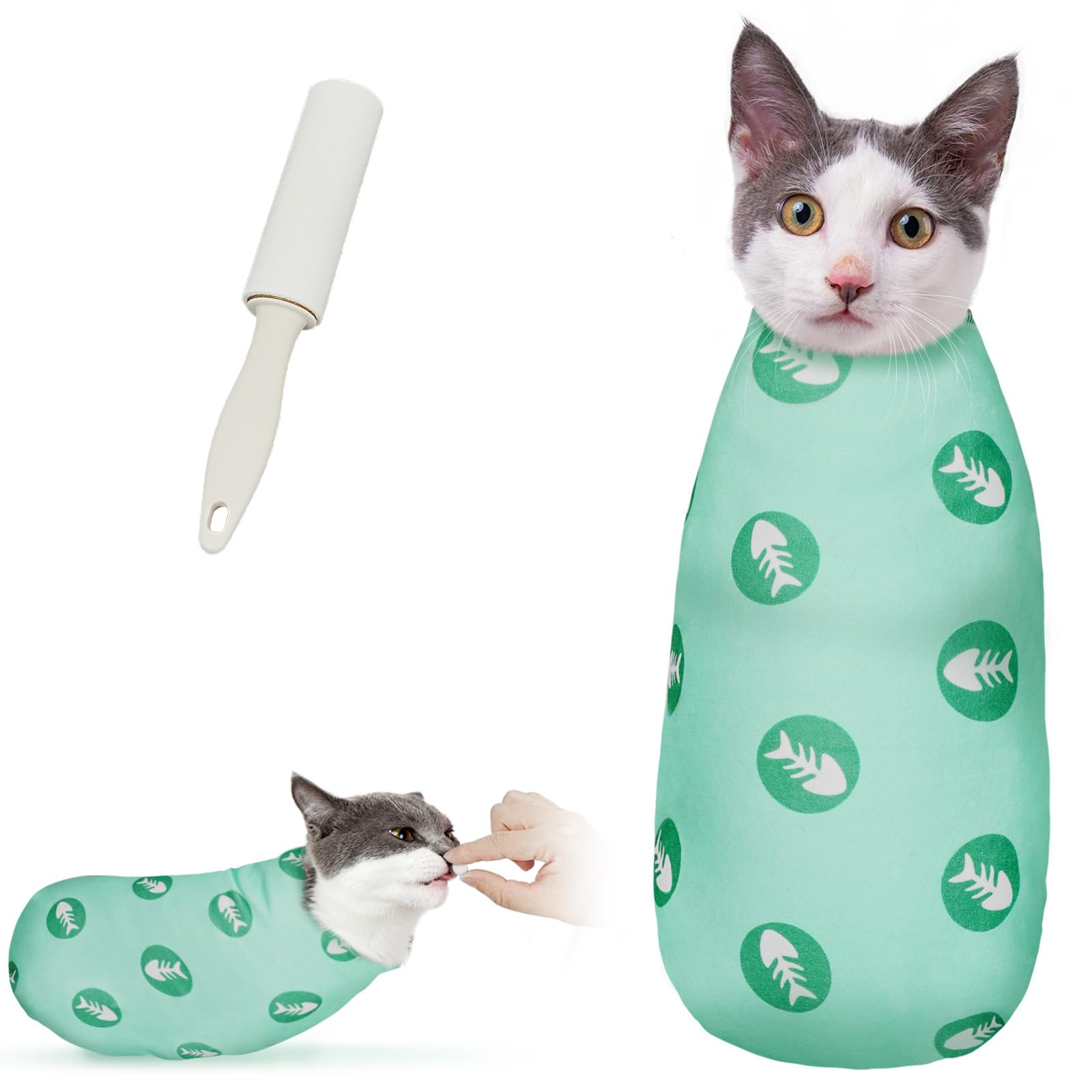 Cat Wrap for Cutting Nails, Self-Adhesive for Grooming, Anti-Scratch Cat Swaddle Wrap for Medicine, Nail Clipping, Teeth Brushing, Ear Cleaning